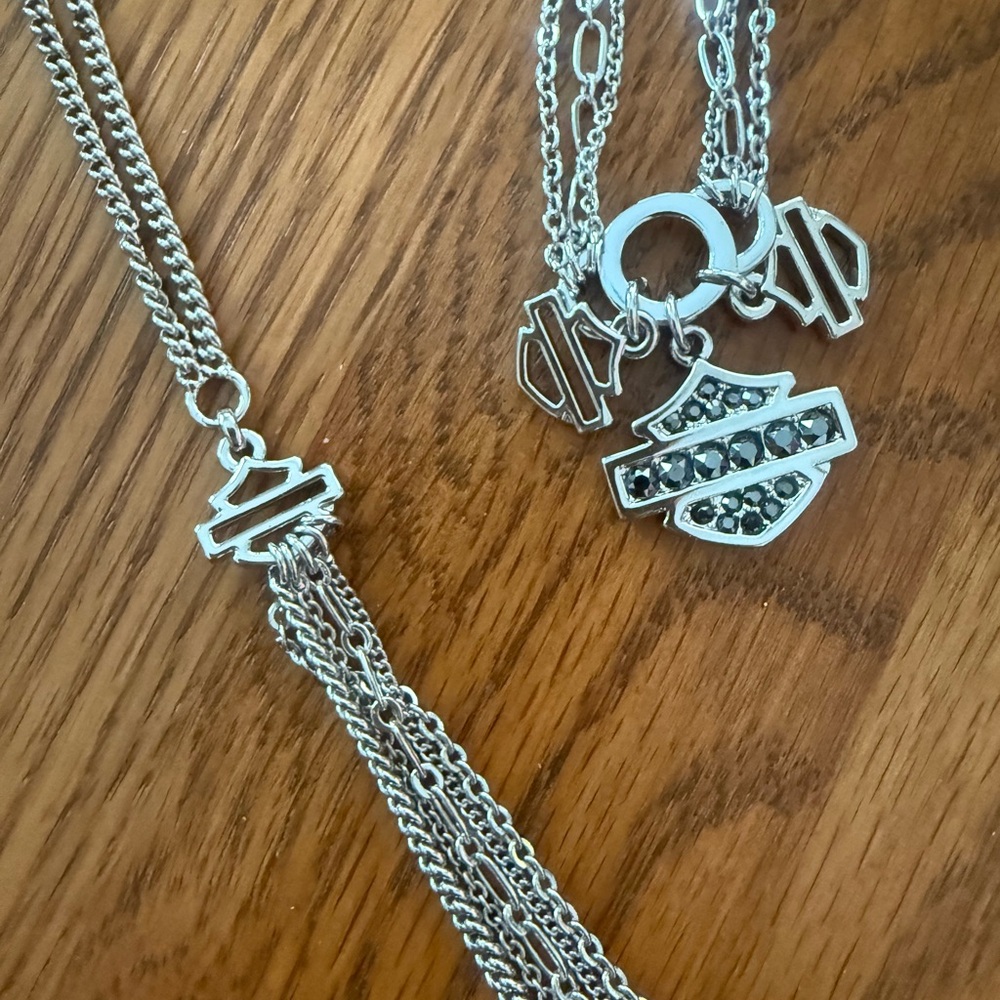 New Elegant Harley Davidson Silver Layered Necklace and matching bracelet. - Picture 8 of 10